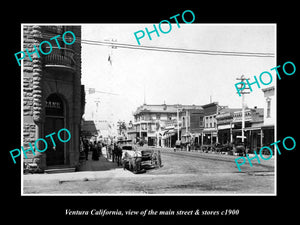 OLD LARGE HISTORIC PHOTO VENTURA CALIFORNIA, THE MAIN ST & STORES 1900