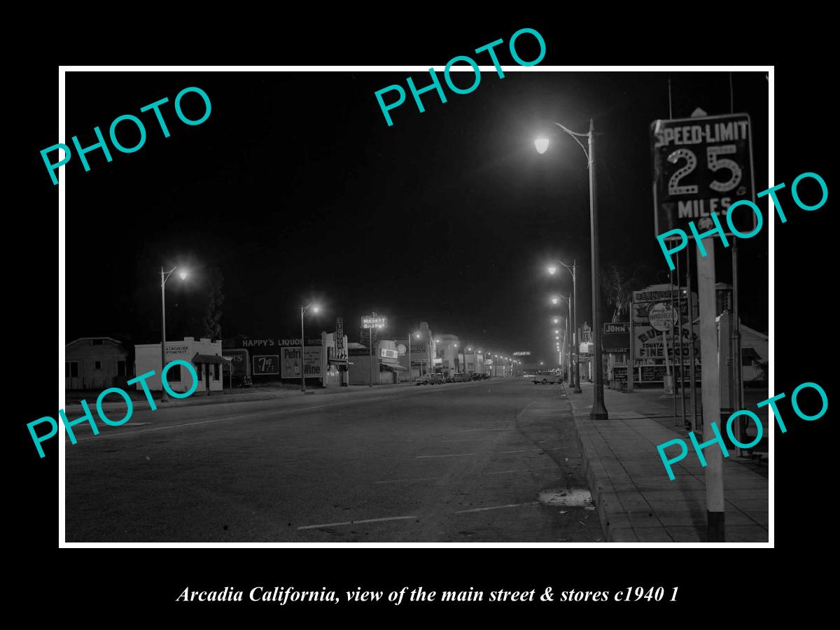 OLD LARGE HISTORIC PHOTO ARCADIA CALIFORNIA, THE MAIN ST & STORES c1940 2