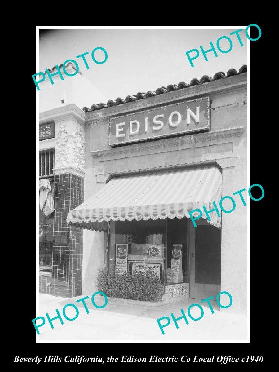 OLD LARGE HISTORIC PHOTO BEVERLY HILLS CALIFORNIA, THE EDISON ELECTRIC Co c1940