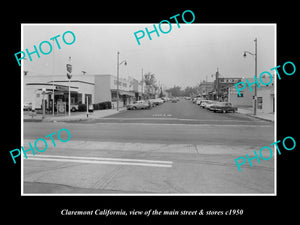 OLD LARGE HISTORIC PHOTO CLAREMONT CALIFORNIA, THE MAIN ST & STORES c1950