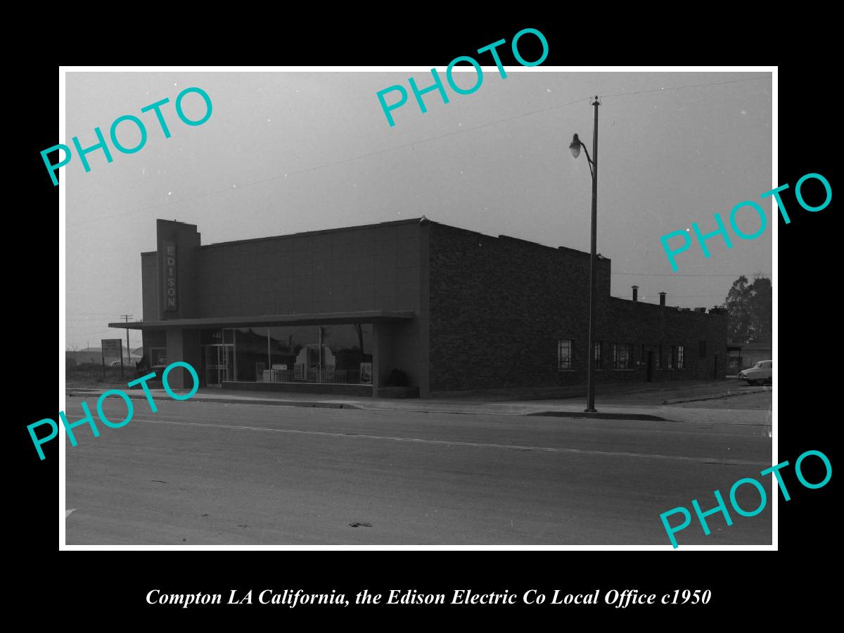 OLD LARGE HISTORIC PHOTO COMPTON CALIFORNIA, THE EDISON ELECTRIC Co c1950