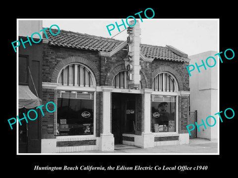 OLD LARGE HISTORIC PHOTO HUNTINGTON BEACH CALIFORNIA, EDISON ELECTRIC Co c1940