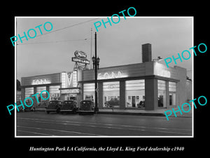 OLD LARGE HISTORIC PHOTO HUNTINGTON PARK CALIFORNIA, THE FORD DEALERSHIP c1940