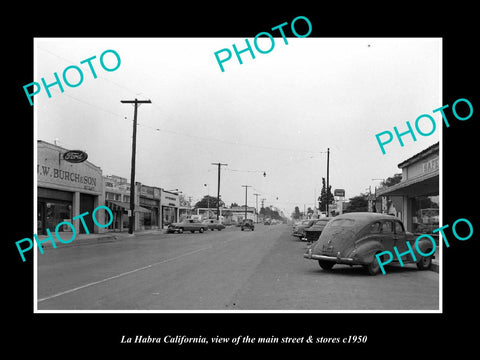 OLD LARGE HISTORIC PHOTO LA HABRA CALIFORNIA, THE MAIN ST & STORES c1950 1