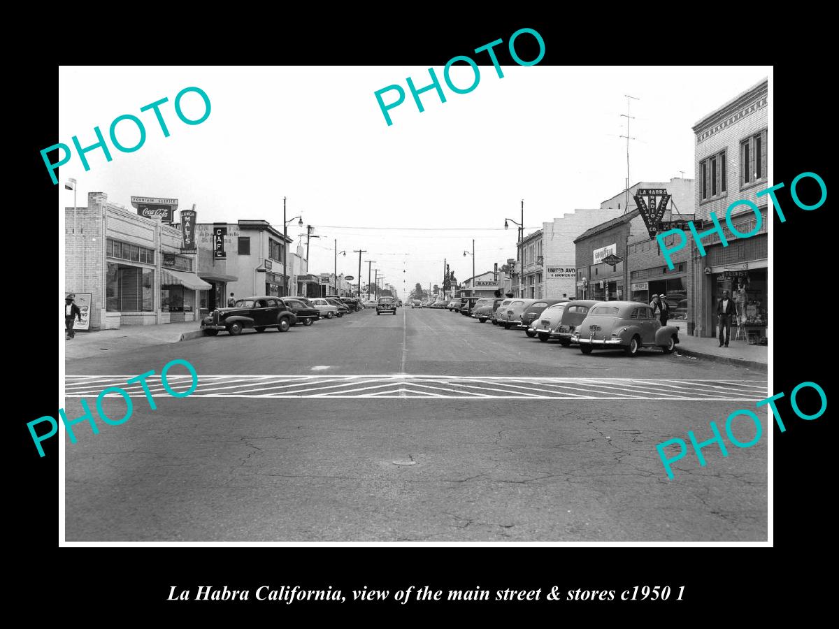 OLD LARGE HISTORIC PHOTO LA HABRA CALIFORNIA, THE MAIN ST & STORES c1950 2