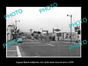 OLD LARGE HISTORIC PHOTO LAGUNA BEACH CALIFORNIA, THE MAIN ST & STORES c1950