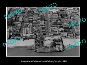 OLD LARGE HISTORIC PHOTO LONG BEACH CALIFORNIA, AERIAL VIEW OF WATERFRONT c1950