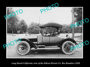 OLD HISTORIC PHOTO LONG BEACH CALIFORNIA, EDISON ELECTRIC REO ROADSTER CAR c1920