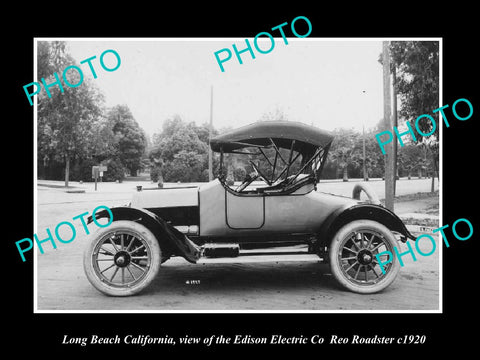 OLD HISTORIC PHOTO LONG BEACH CALIFORNIA, EDISON ELECTRIC REO ROADSTER CAR c1920