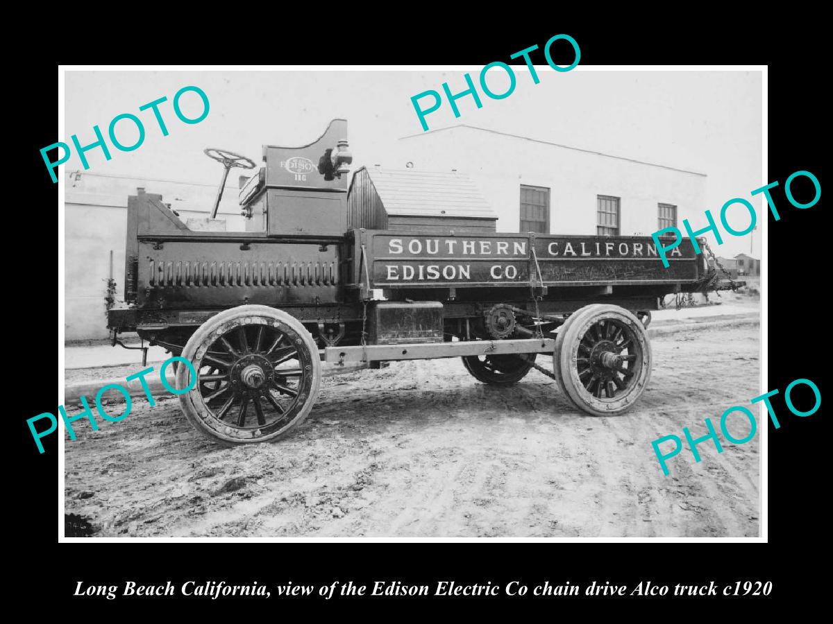 OLD HISTORIC PHOTO LONG BEACH CALIFORNIA, THE EDISON ELECTRIC ALCO TRUCK c1920