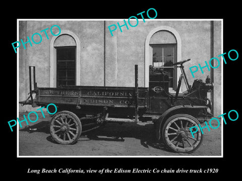 OLD HISTORIC PHOTO LONG BEACH CALIFORNIA, EDISON ELECTRIC CHAIN DRIVE TRUCK 1920