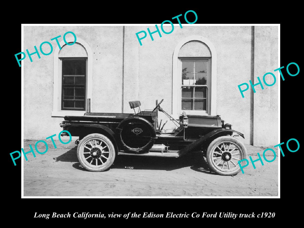 OLD HISTORIC PHOTO LONG BEACH CALIFORNIA, EDISON ELECTRIC FORD UTILLITY c1920