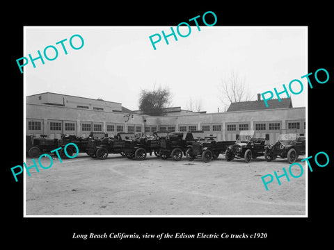 OLD HISTORIC PHOTO LONG BEACH CALIFORNIA, EDISON ELECTRIC TRUCK FLEET c1920