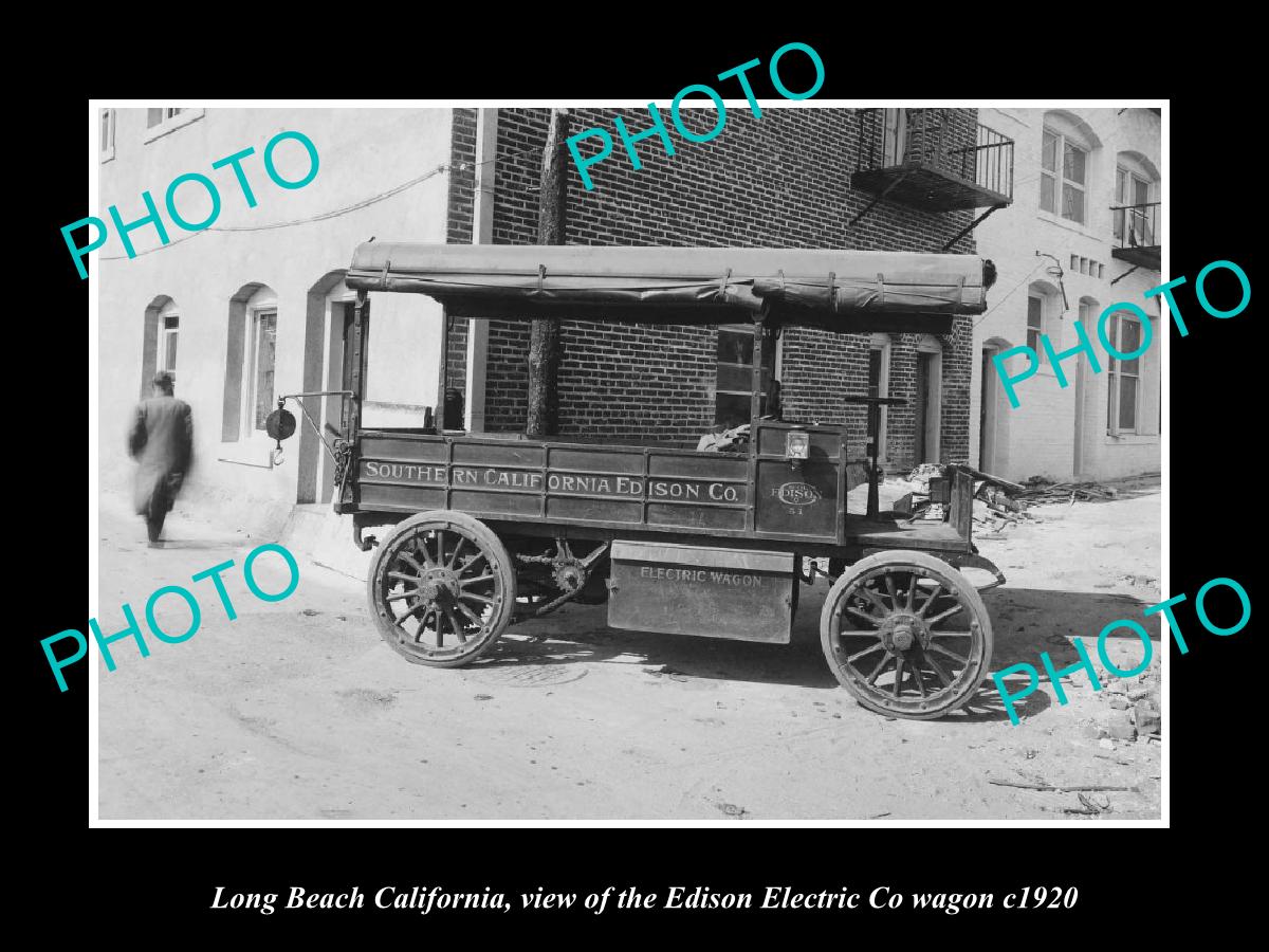 OLD HISTORIC PHOTO LONG BEACH CALIFORNIA, EDISON ELECTRIC Co WAGON c1920 1