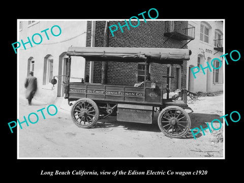 OLD HISTORIC PHOTO LONG BEACH CALIFORNIA, EDISON ELECTRIC Co WAGON c1920 1