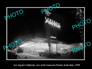 OLD HISTORIC PHOTO LOS ANGELES CALIFORNIA, THE LEMEROIN PONTIAC CAR DEALER c1950