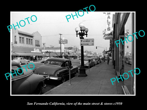 OLD LARGE HISTORIC PHOTO SAN FERNANDO CALIFORNIA, THE MAIN ST & STORES c1950 1