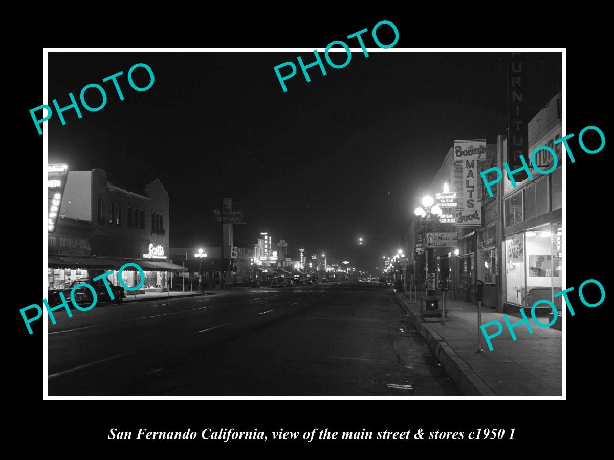 OLD LARGE HISTORIC PHOTO SAN FERNANDO CALIFORNIA, THE MAIN ST & STORES c1950 2