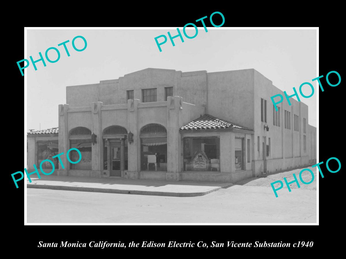 OLD LARGE HISTORIC PHOTO SANTA MONICA CALIFORNIA, SAN VICENTE SUB STATION c1940