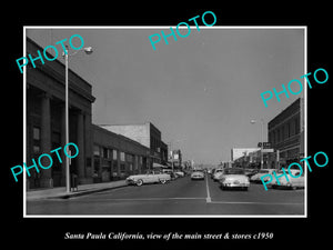 OLD LARGE HISTORIC PHOTO SANTA PAULA CALIFORNIA, THE MAIN STREET & STORES c1950