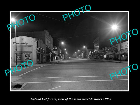 OLD LARGE HISTORIC PHOTO UPLAND CALIFORNIA, THE MAIN STREET & STORES c1950