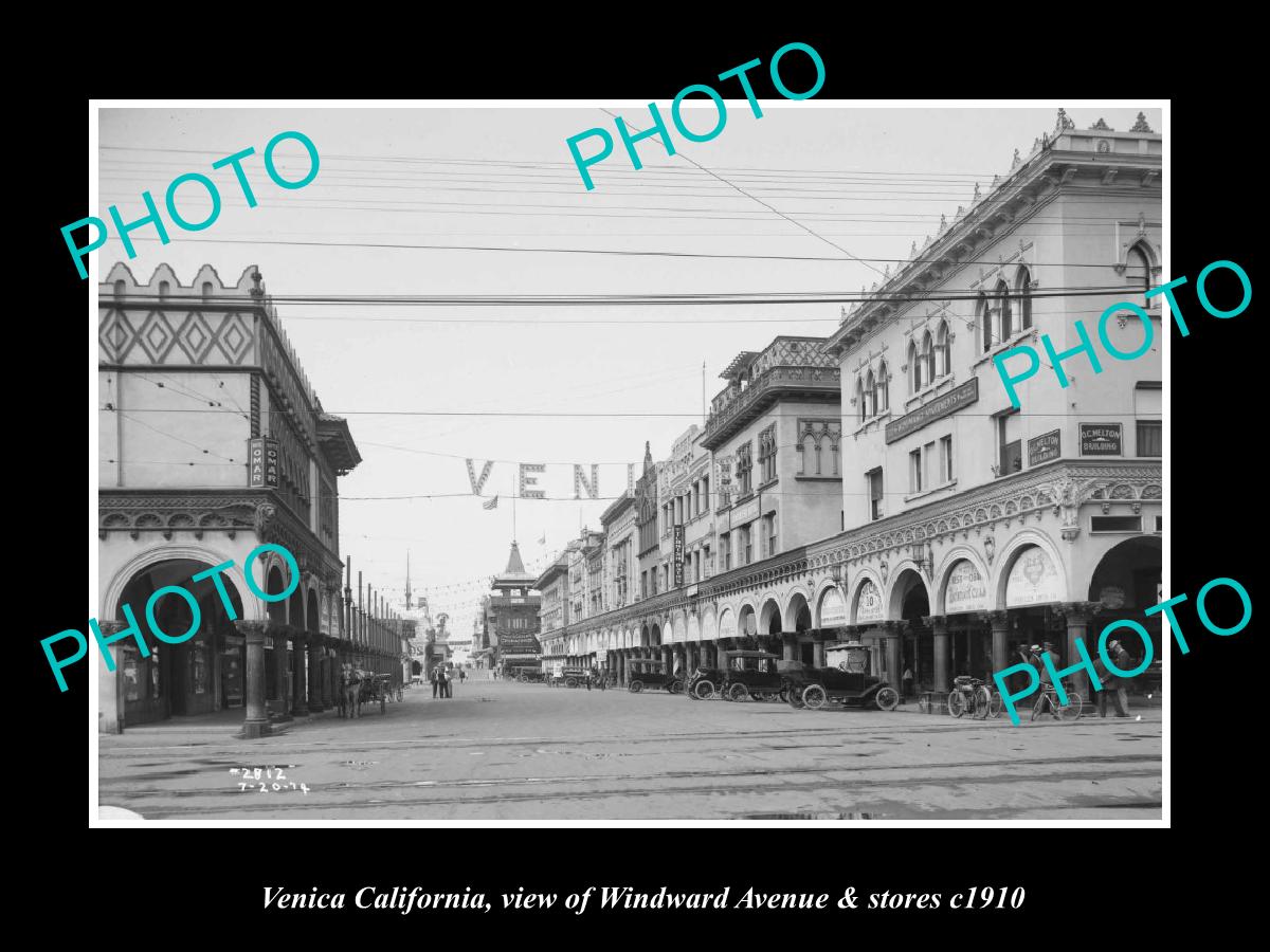 OLD LARGE HISTORIC PHOTO VENICE CALIFORNIA, WINDWARD AVE & STORES c1910