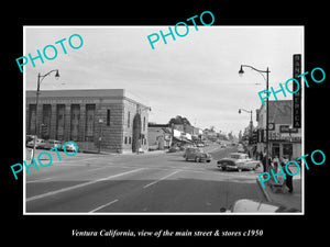 OLD LARGE HISTORIC PHOTO VENTURA CALIFORNIA, THE MAIN STREET & STORES c1950