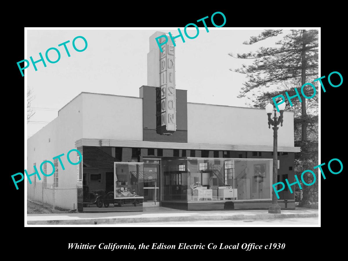 OLD LARGE HISTORIC PHOTO WHITTIER CALIFORNIA, THE EDISON ELECTRIC Co c1930