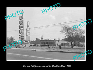 OLD LARGE HISTORIC PHOTO CORONA CALIFORNIA, VIEW OF THE BOWLING ALLEY c1960