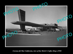 OLD LARGE HISTORIC PHOTO CORONA DEL MAR CALIFORNIA, THE MERLE COFFEE SHOP c1950