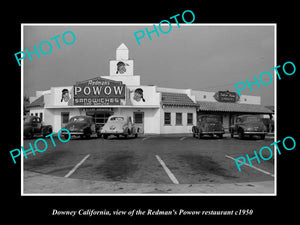 OLD LARGE HISTORIC PHOTO DOWNEY CALIFORNIA, THE REDMANS POWOW RESTAURANT c1950