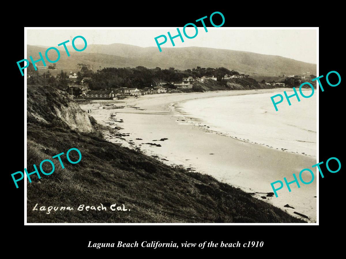 OLD LARGE HISTORIC PHOTO LAGUNA BEACH CALIFORNIA, VIEW OF THE BEACH c1910