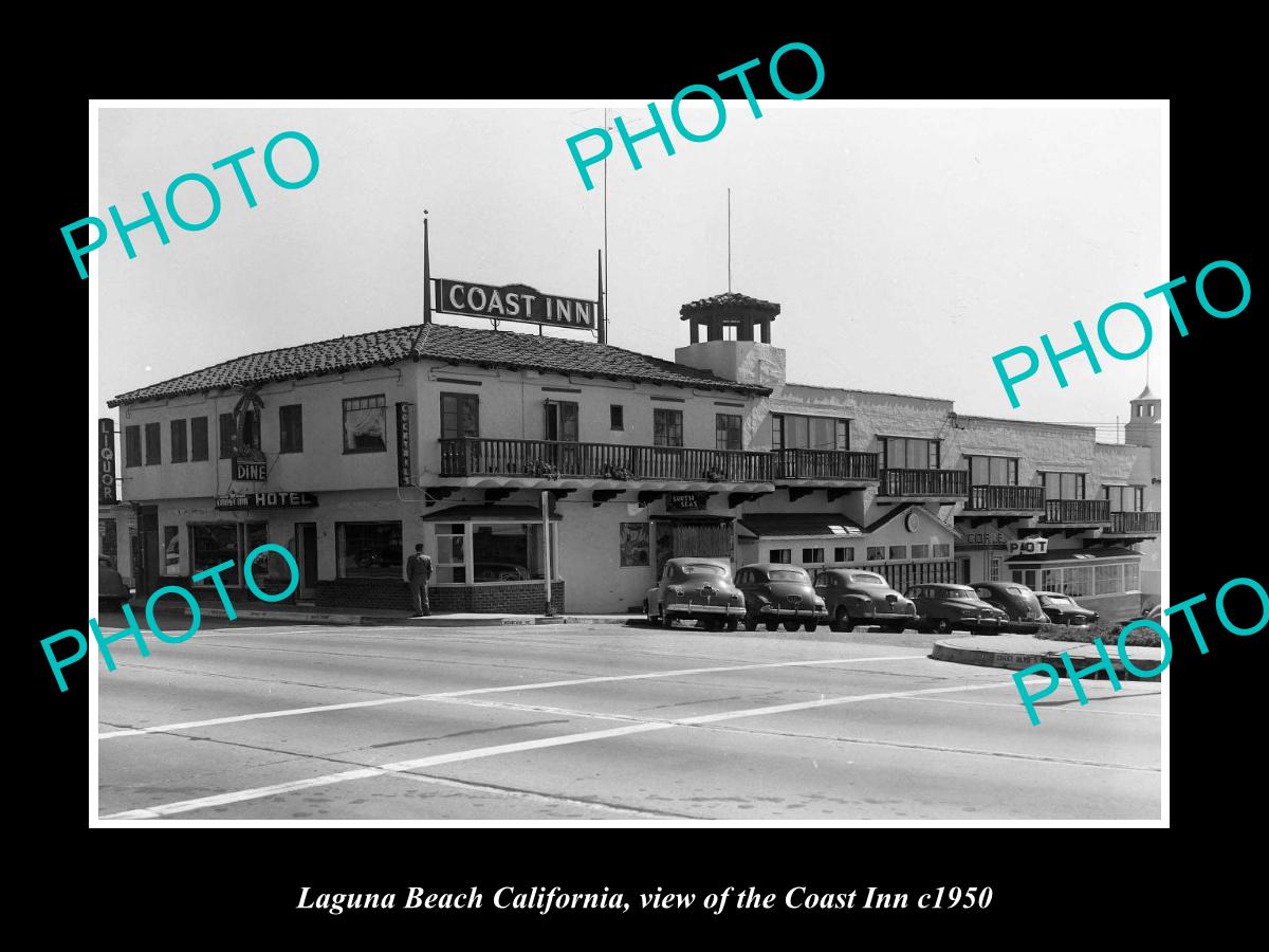 OLD LARGE HISTORIC PHOTO LAGUNA BEACH CALIFORNIA, VIEW OF THE COAST INN c1950