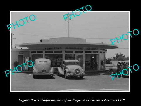 OLD LARGE HISTORIC PHOTO LAGUNA BEACH CALIFORNIA, THE SHIPMATES DRIVE IN c1950