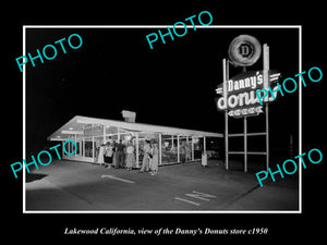 OLD LARGE HISTORIC PHOTO LAKEWOOD CALIFORNIA, DANNY DONUTS STORE c1950