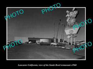 OLD LARGE HISTORIC PHOTO LANCASTER CALIFORNIA, STHE SANDS BOWL RESTAURANT c1960