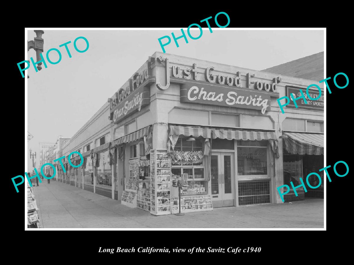 OLD LARGE HISTORIC PHOTO LONG BEACH CALIFORNIA, VIEW OF THE SAVITZ CAFE c1940