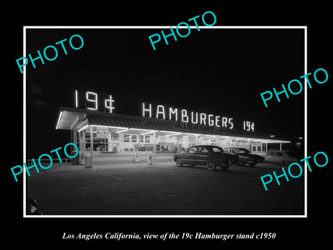 OLD LARGE HISTORIC PHOTO LOS ANGELES CALIFORNIA, THE 19c HAMBURGER STAND c1950