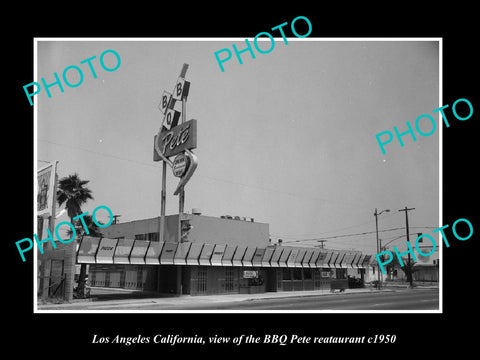 OLD LARGE HISTORIC PHOTO LOS ANGELES CALIFORNIA, THE BBQ PETE RESTAURANT c1950