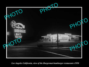 OLD LARGE HISTORIC PHOTO LOS ANGELES CALIFORNIA, BURGERMAT HAMBURGER STAND c1950