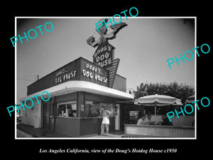 OLD LARGE HISTORIC PHOTO LOS ANGELES CALIFORNIA, THE DOUGS HOTDOG HOUSE c1950