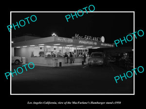 OLD LARGE HISTORIC PHOTO LOS ANGELES CALIFORNIA, MACFARLANE HAMBURGER STAND 1950