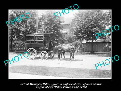 OLD LARGE HISTORIC PHOTO OF DETROIT MICHIGAN, THE DETROIT POLICE WAGON No9 c1900