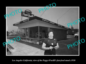 OLD HISTORIC PHOTO LOS ANGELES CALIFORNIA, PEGGY ONEILLS HAMBURGER STAND c1950