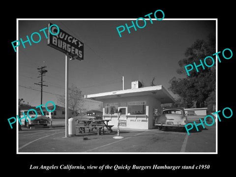 OLD LARGE HISTORIC PHOTO LOS ANGELES CALIFORNIA, THE QUICKY HAMBURGER STAND 1950