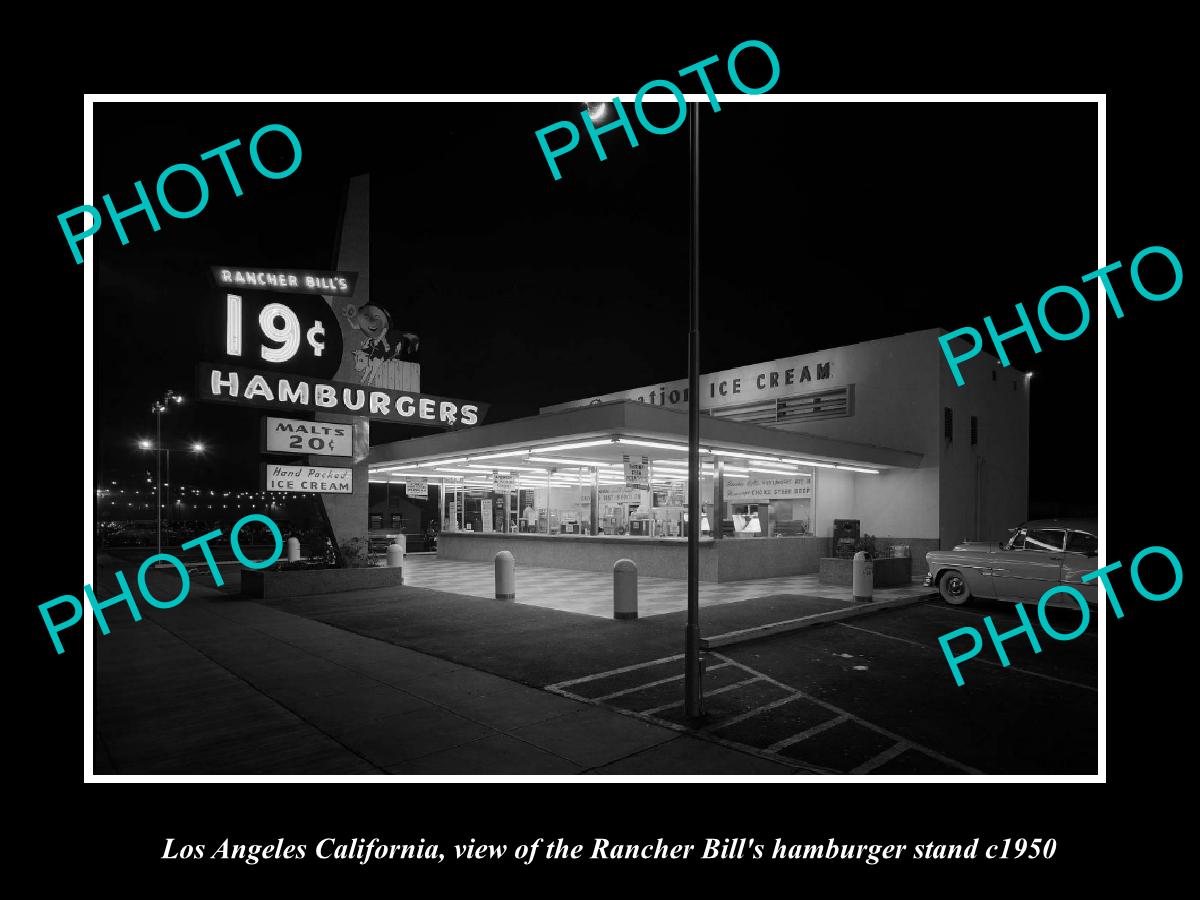 OLD HISTORIC PHOTO LOS ANGELES CALIFORNIA, RANCHER BILL HAMBURGER STAND c1950