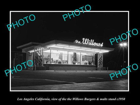 OLD LARGE HISTORIC PHOTO LOS ANGELES CALIFORNIA, WILLOWS HAMBURGER STAND c1950