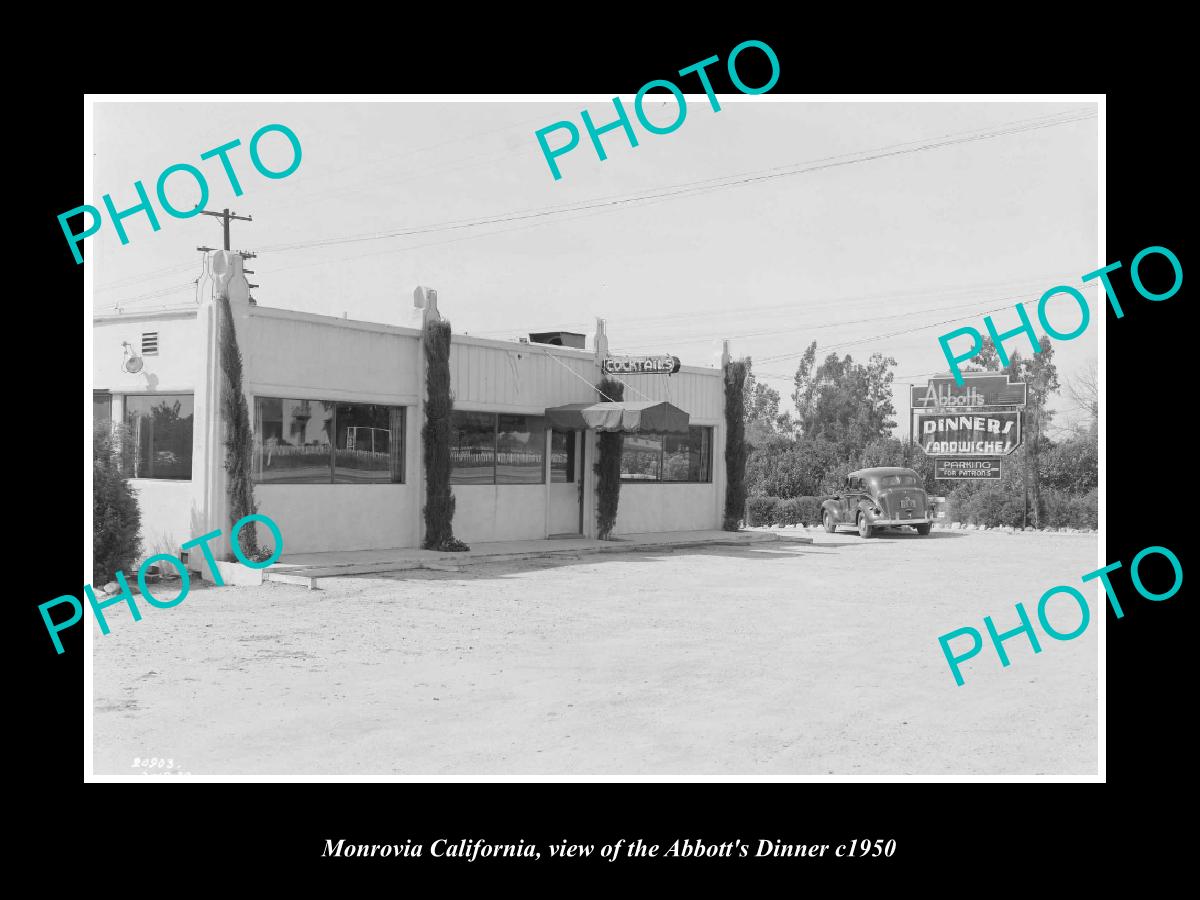 OLD LARGE HISTORIC PHOTO MONROVIA CALIFORNIA, THE ABBOTS DINNER CAFE c1950