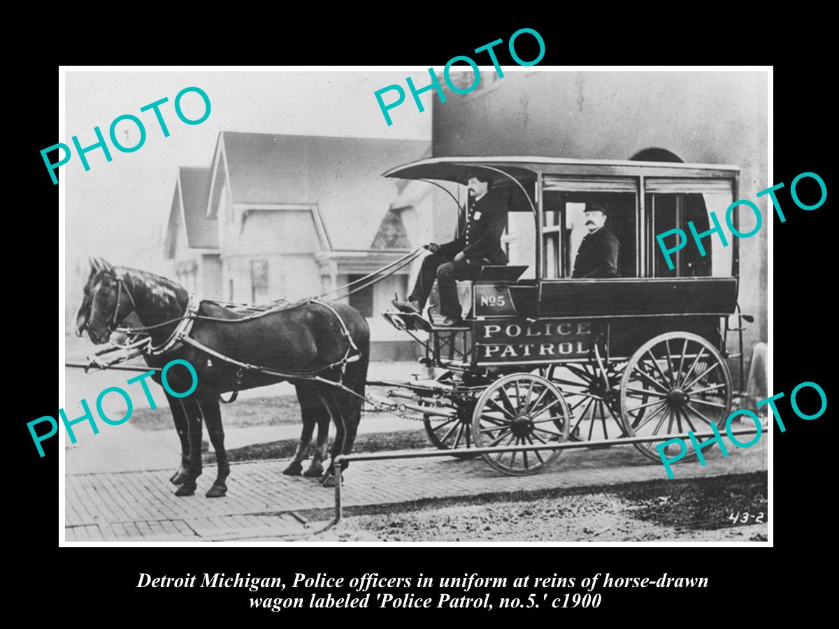 OLD LARGE HISTORIC PHOTO OF DETROIT MICHIGAN, THE DETROIT POLICE WAGON No5 c1900