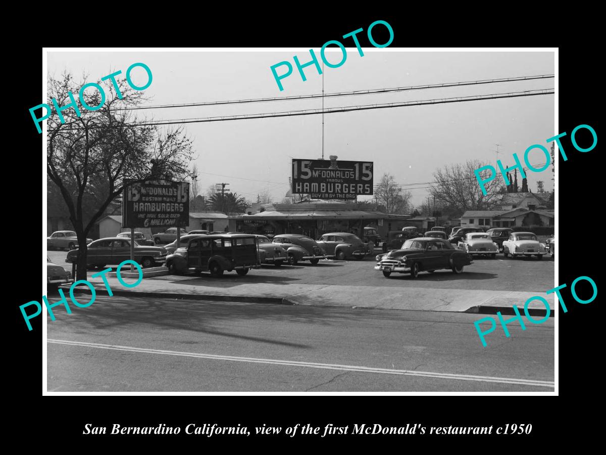 OLD HISTORIC PHOTO SAN BERNARDINO CALIFORNIA McDONALDS HAMBURGER RESTAURANT 1950
